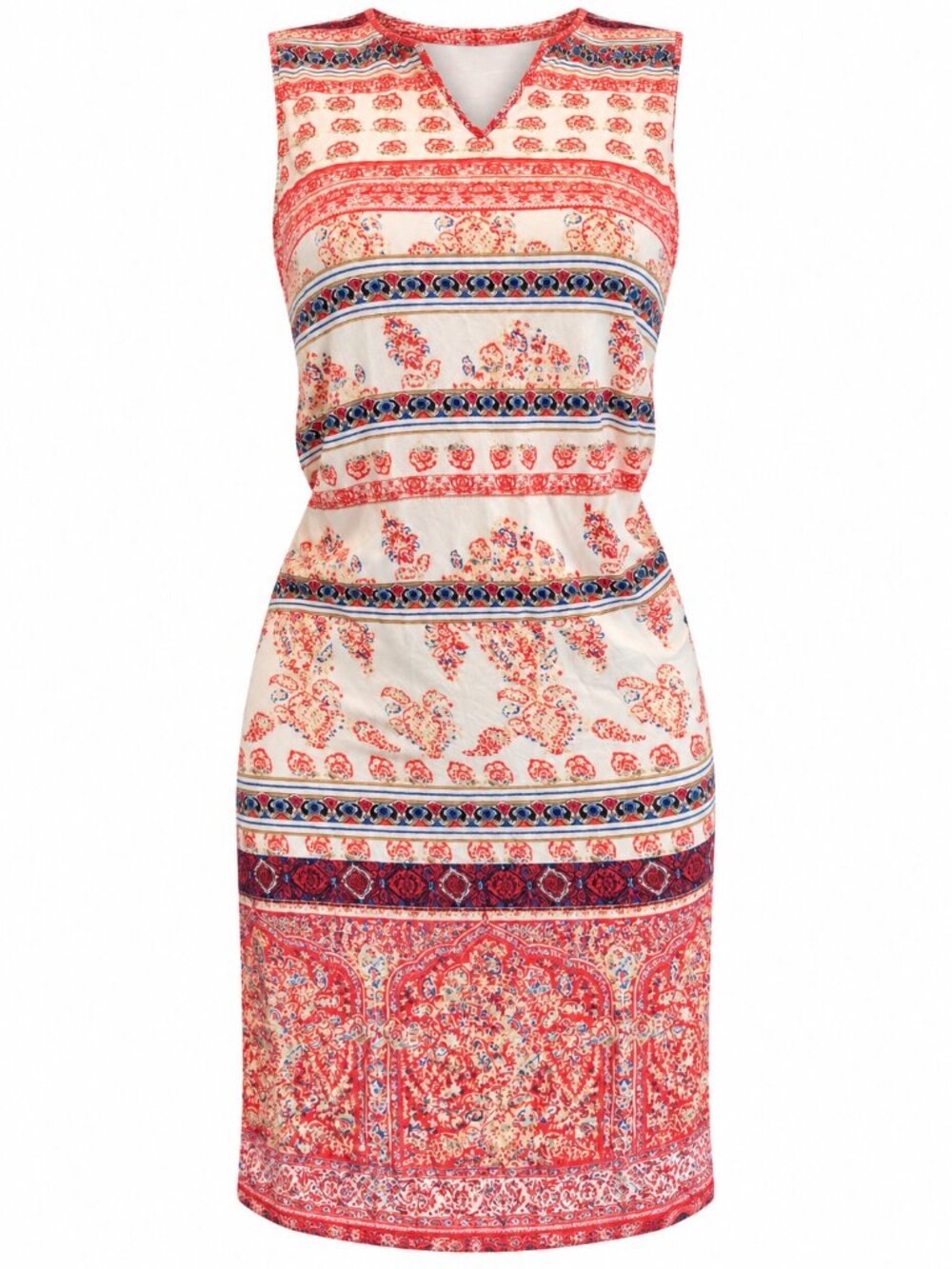 TWIK Boho Red Tribal Print Cutout Bodycon Midi Dress Women’s L